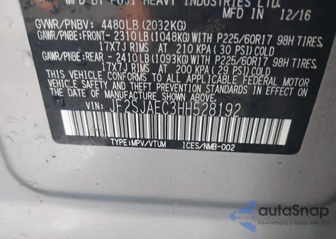 2017 Subaru Forester 2.5I Premium from USA, damaged, VIN JF2SJAEC3HH528192